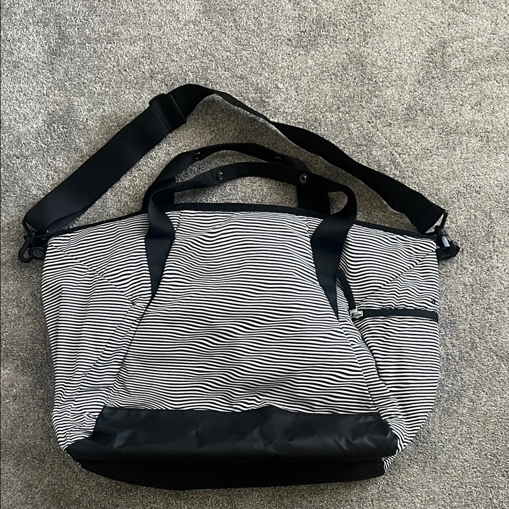 Adidas Striped Black and White Duffel Bag